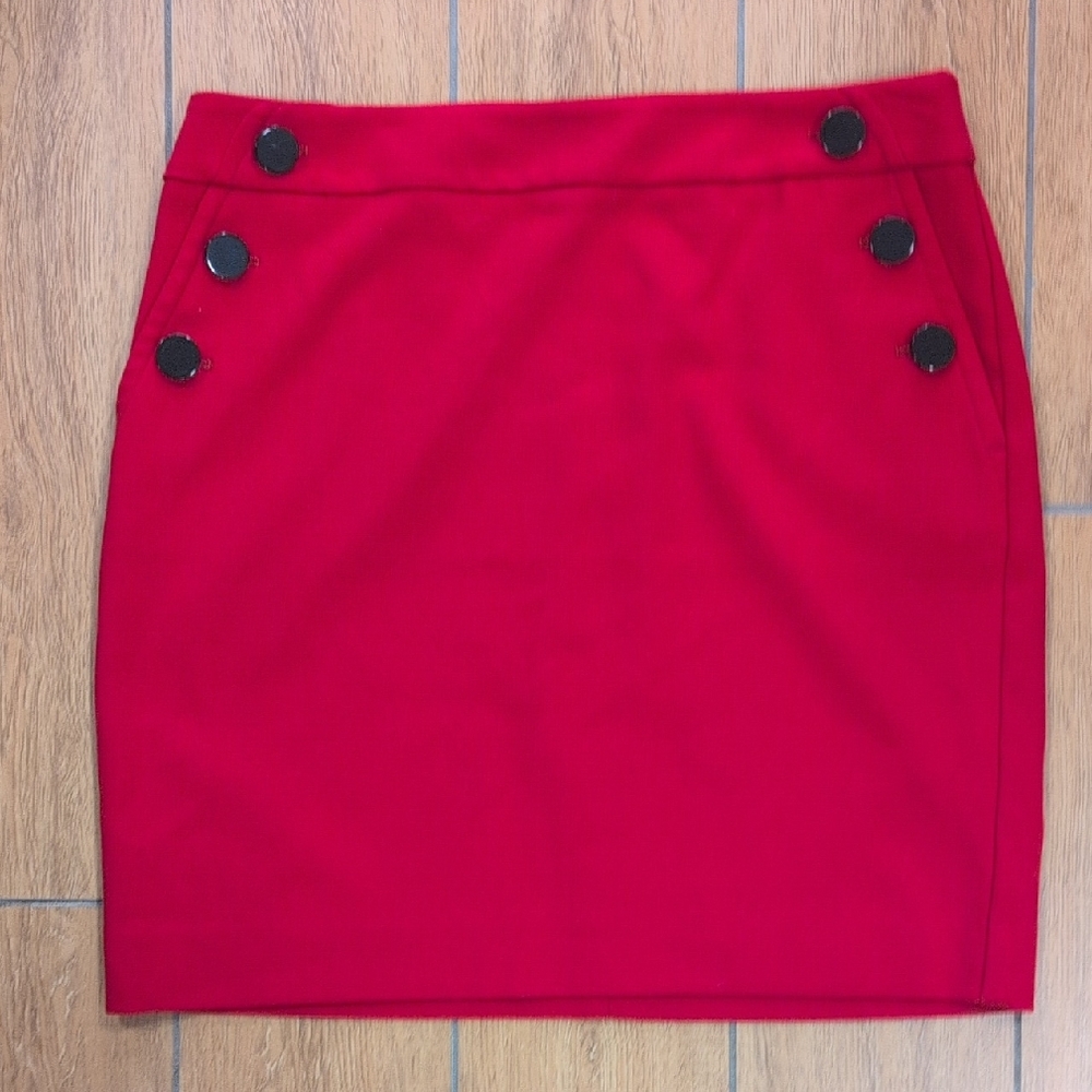 LOFT Vibrant Red Mini Skirt with Button Details